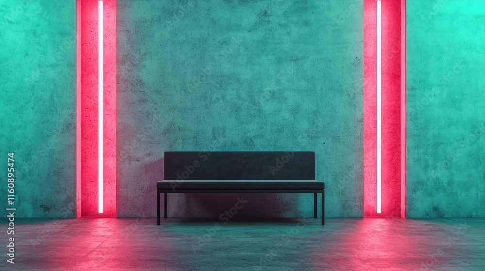 Modern Minimalist Room with Neon Lights and Concrete Wall Design Modern Minimalist Room with Neon Lights and Concrete Wall Design