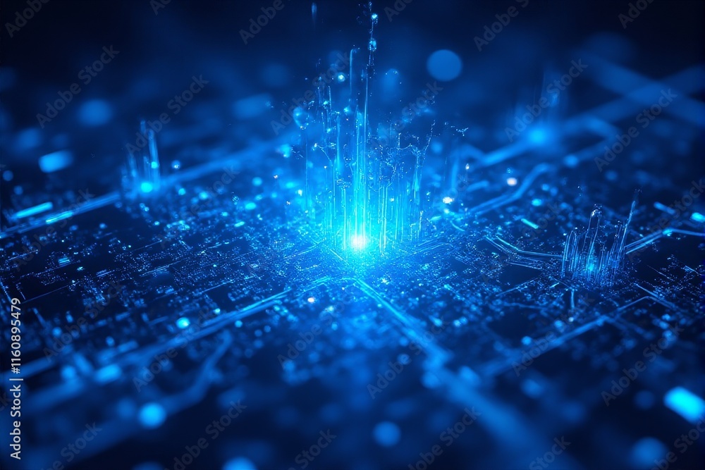 Obraz premium A digital map of quantum computing infrastructure in vibrant blue