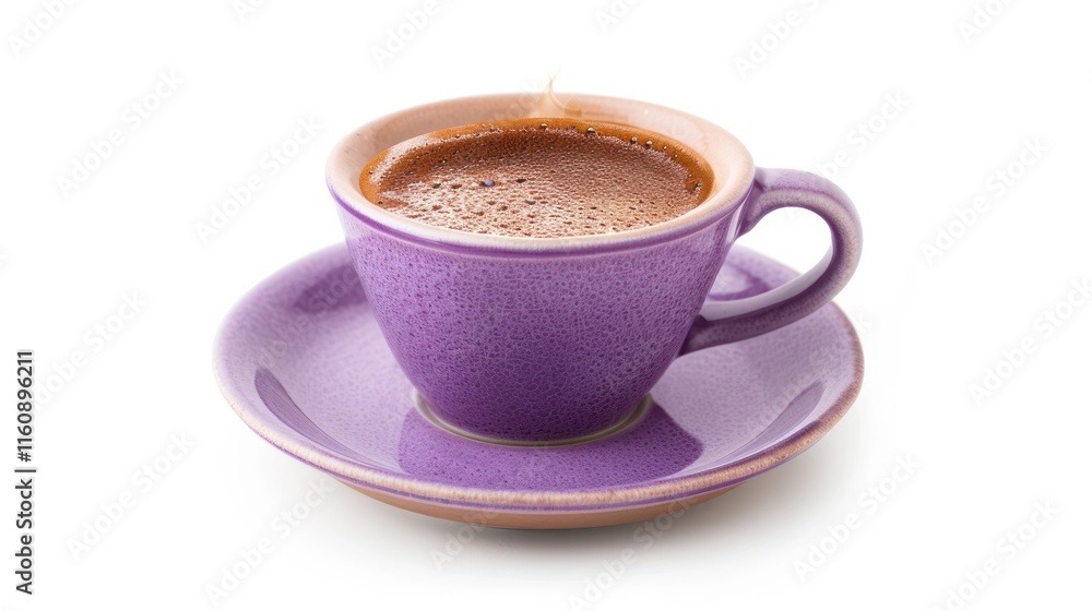 Fototapeta premium Aromatic espresso in a purple cup and saucer.