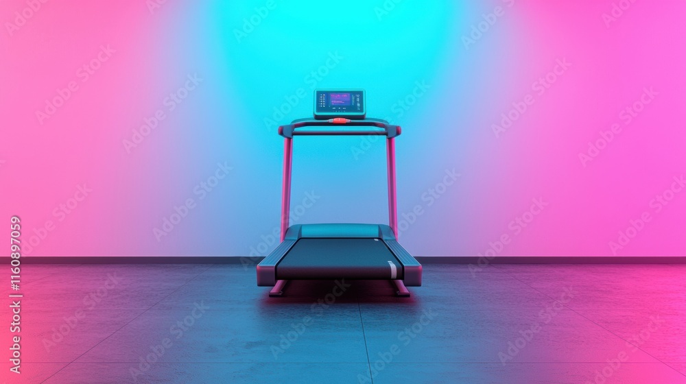 Modern Treadmill on a Colorful Background in a Fitness Studio Modern Treadmill on a Colorful Background in a Fitness Studio
