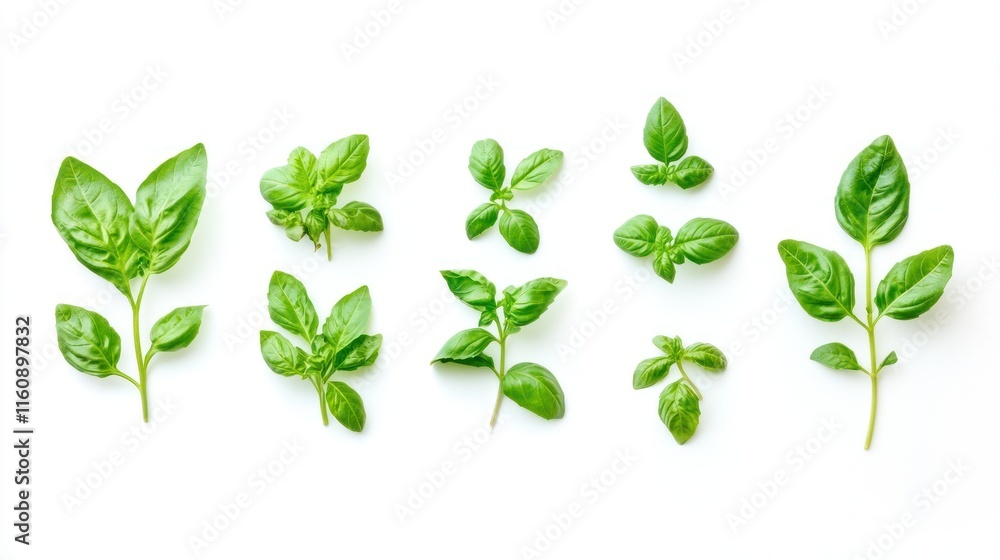 Fresh basil sprigs and leaves isolated on white background. Fresh basil sprigs and leaves isolated on white background.