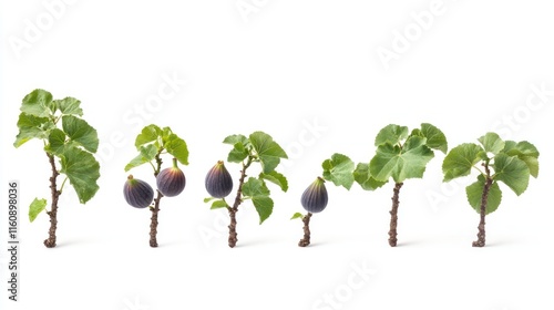 Fig tree growth stages, from sprout to fruit.