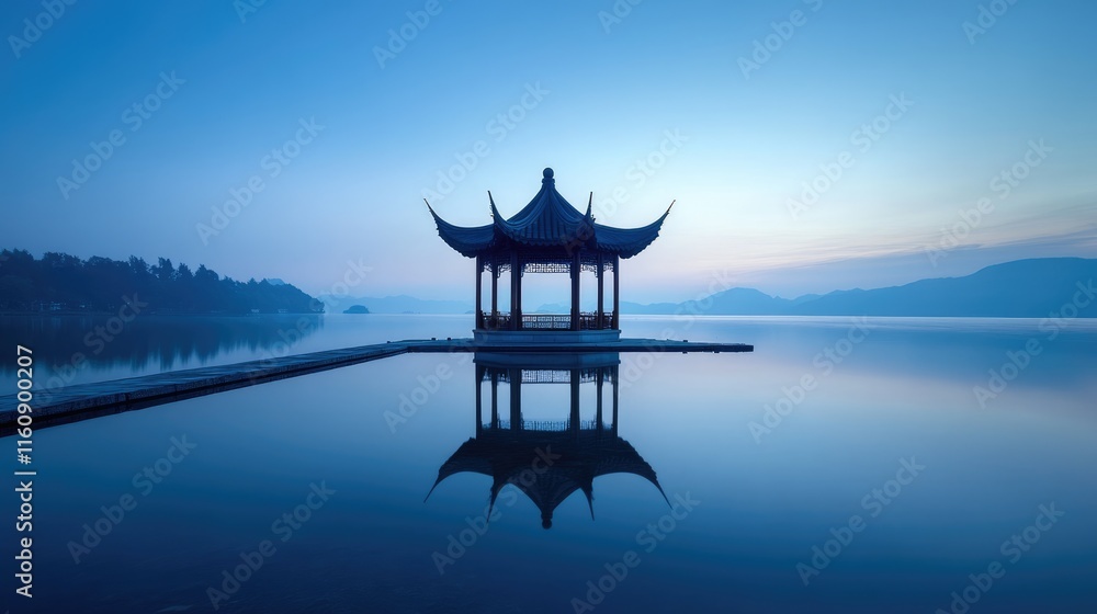Serene Pagoda Reflection on a Tranquil Lake Serene Pagoda Reflection on a Tranquil Lake