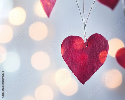 Heart-Shaped Paper Decoration with Bokeh Background – Romantic Valentine's Day Scene
