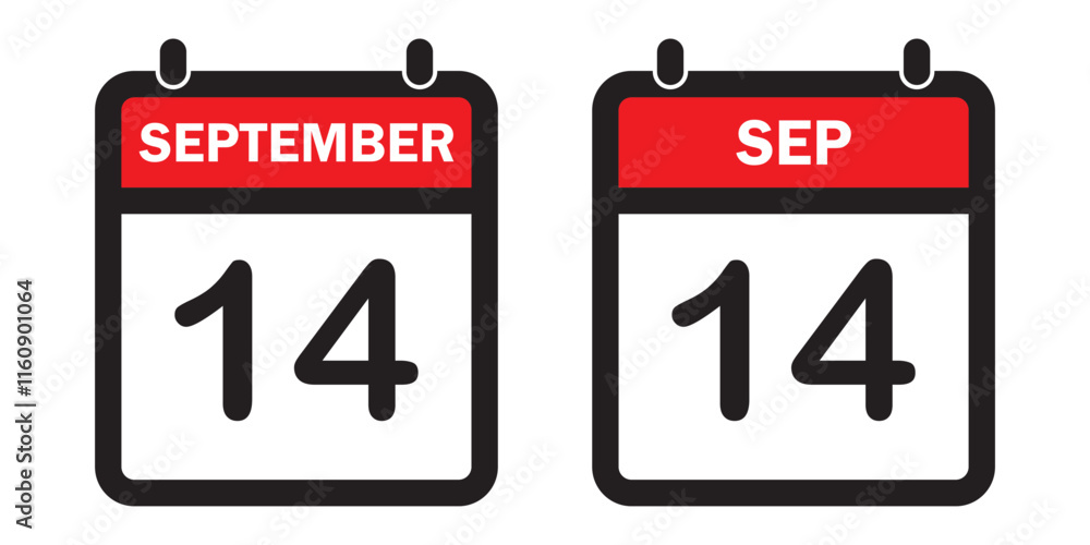 September 14 calendar reminder. 14 September daily calendar icon template. Calendar 14 September icon Design template. Vector illustration. EPS 10 September 14 calendar reminder. 14 September daily calendar icon template. Calendar 14 September icon Design template. Vector illustration. EPS 10