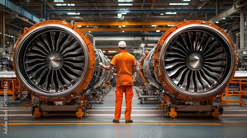 Engineer Supervising the Installation of Jet Engines in an Aerospace Manufacturing Production Line
