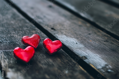 Hearts on Wooden Background – Rustic Valentine's Day Love Illustration 