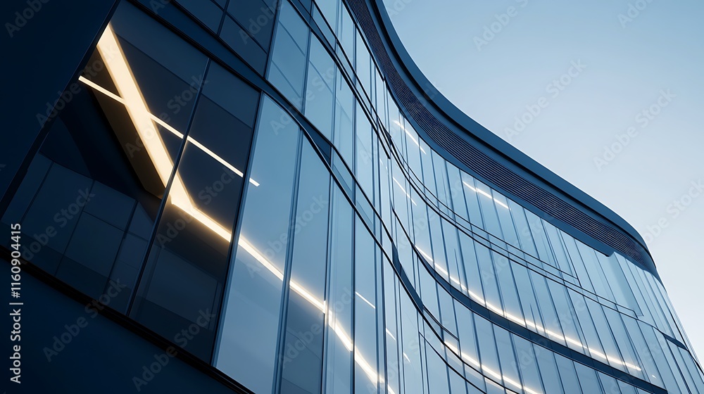 Obraz premium Curved Facade Office Building Captured in High Resolution Architectural Detail