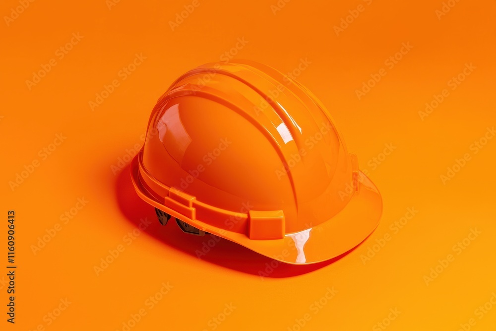 Fototapeta premium Bright Orange Construction Safety Hard Hat on Orange Background
