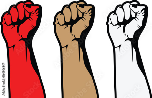 Raised fist vector illustration with different color, Symbolizing Unity, Strength, Solidarity, Resistance, and Social Justice, International Workers' Day