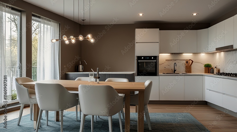 Fototapeta premium elegant contemporary kitchen room interior .3drender
