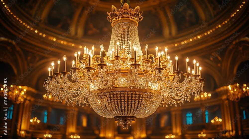 Obraz premium Magnificent Golden Chandelier in Opulent Hall