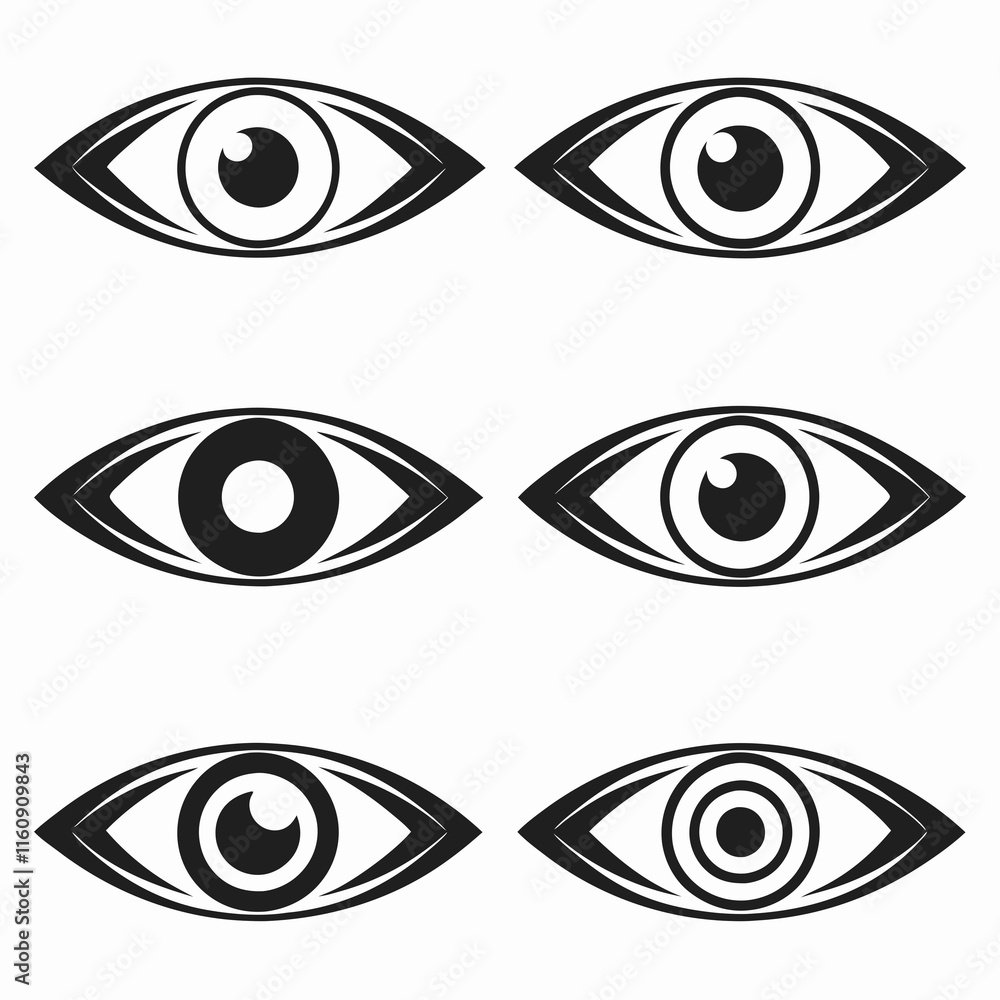 Monochrome Eye Icons Set for Logos.
