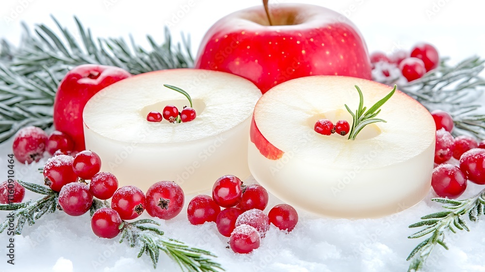 Festive Apple Slices Cranberries Rosemary Snow Festive Apple Slices Cranberries Rosemary Snow