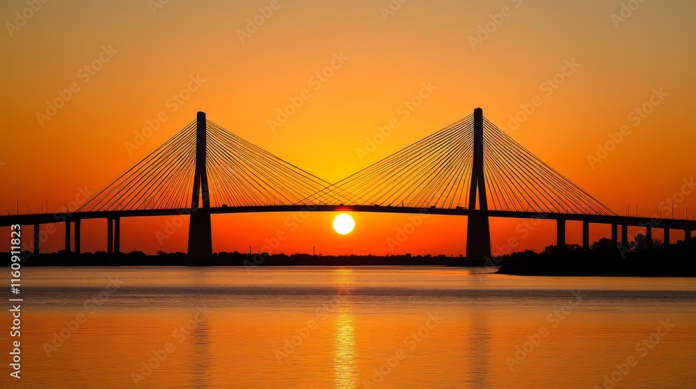 Majestic Sunrise Bridge Silhouette over River Majestic Sunrise Bridge Silhouette over River