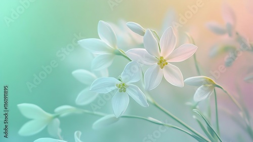 Ethereal white flowers in soft focus against a pastel, dreamy background, creating a serene and calming visual perfect for nature-themed projects.
