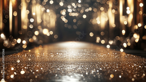 glamorous fashion runway with sparkling lights and glittering floor creates enchanting atmosphere