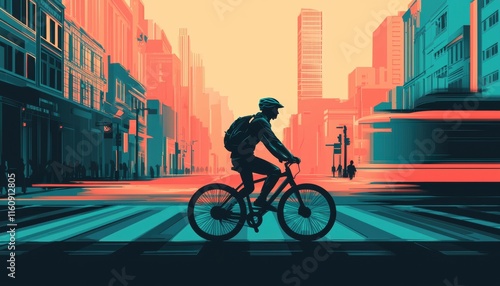 Wallpaper Mural Urban Cyclist at Sunrise Crossing Busy City Street on Bicycle Torontodigital.ca