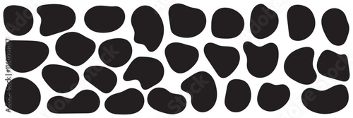 Blob shape vector illustration set. Random blob shapes. Organic black blobs of irregular shape. Abstract blotch, inkblot and pebble silhouettes, simple liquid. Vector illustration.