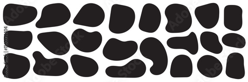 Blob shape vector illustration set. Random blob shapes. Organic black blobs of irregular shape. Abstract blotch, inkblot and pebble silhouettes, simple liquid. Vector illustration.