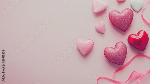 Pink Hearts on Minimal Background – Valentine's Flat Lay with Negative Space