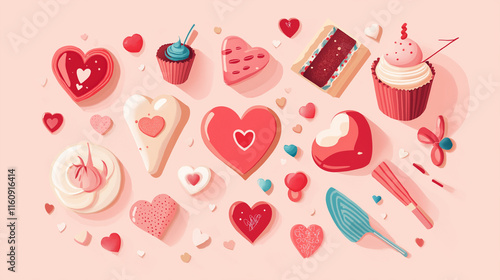 Valentine-Themed Icon Set – Hearts, Roses, Wine, Flowers, and Sweets