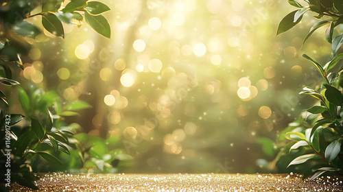 magical forest setting with glittering beauty and soft bokeh lights