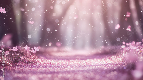 magical forest setting with glittering beauty and soft pink flowers