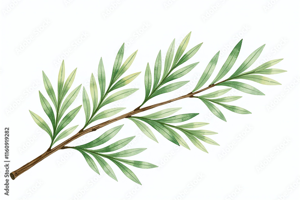 watercolor painting features delicate fir branch central defining subject matter watercolor painting features delicate fir branch central defining subject matter