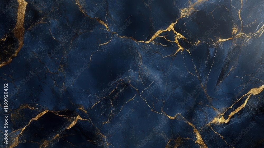 Fototapeta premium luxury abstract marble background with deep navy blue swirls and elegant gold veining, perfect for premium product display or modern interior design
