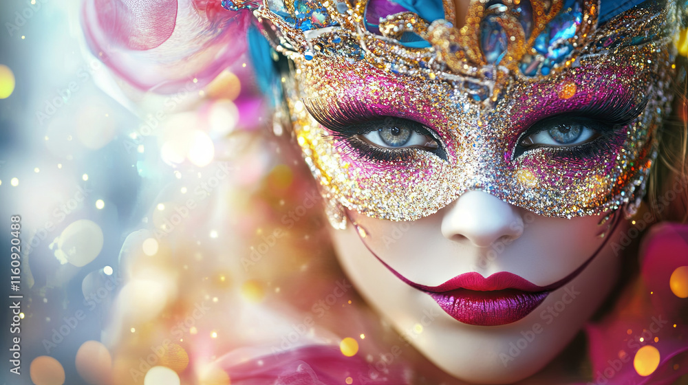 stunning masquerade mask with vibrant colors and glittering details, capturing essence of festive celebration stunning masquerade mask with vibrant colors and glittering details, capturing essence of festive celebration