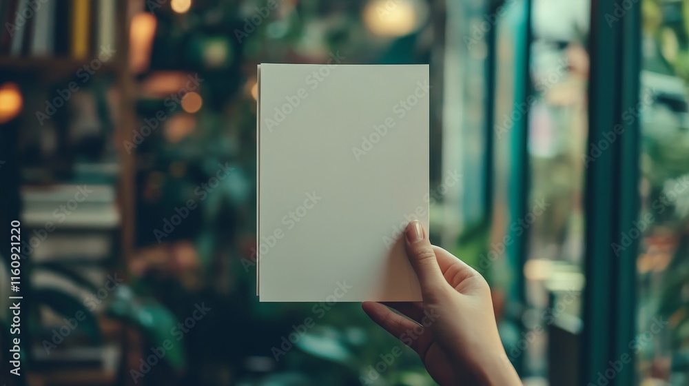 Hand holding a blank white flyer brochure booklet Hand holding a blank white flyer brochure booklet