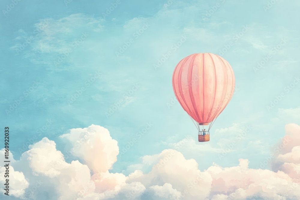 Fototapeta premium delicate pink hot air balloon floats serenely among fluffy cloud