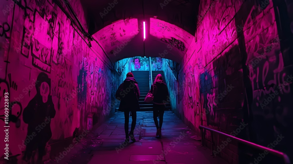 Neon Nights: Urban Exploration in a Graffiti Tunnel Neon Nights: Urban Exploration in a Graffiti Tunnel