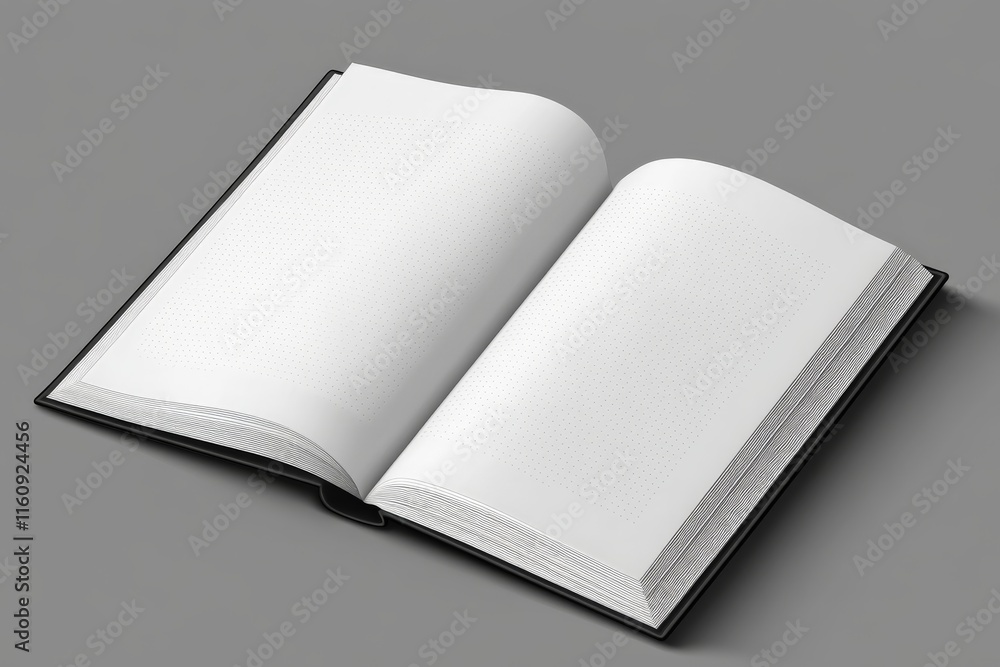 Open blank book on gray surface inviting creativity and imagination for writing or drawing Open blank book on gray surface inviting creativity and imagination for writing or drawing