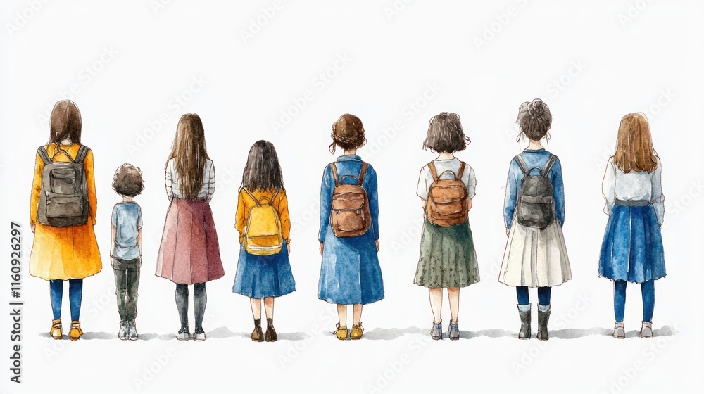 Fototapeta premium Variety of Women in Watercolor on White Background