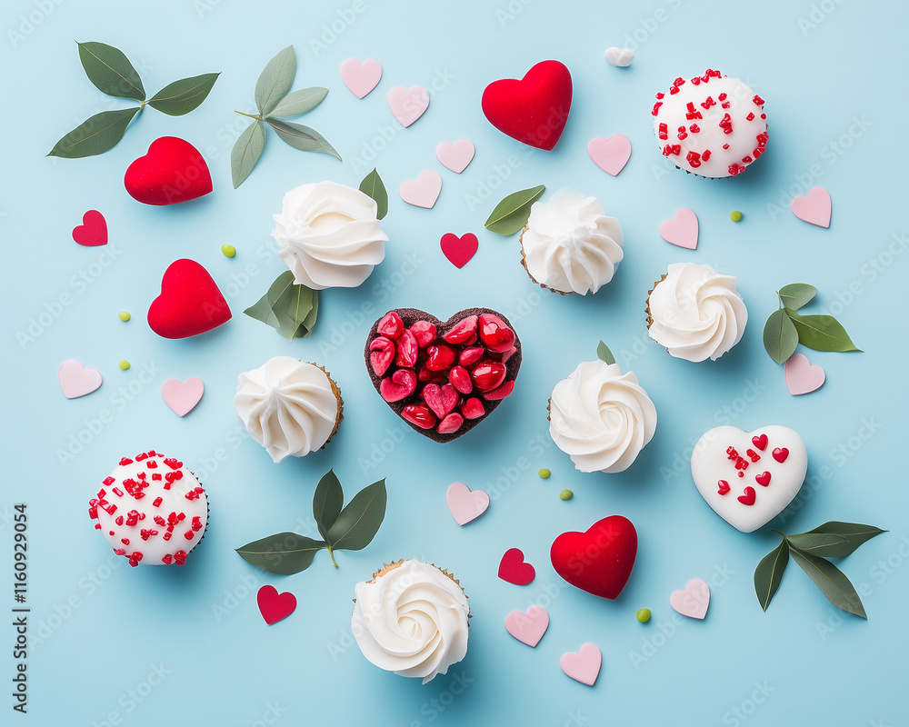 Heart-Shaped Chocolate Candy in Valentine's Decorated Background – Sweet Valentine's Day Illustration. Flat lay Heart-Shaped Chocolate Candy in Valentine's Decorated Background – Sweet Valentine's Day Illustration. Flat lay