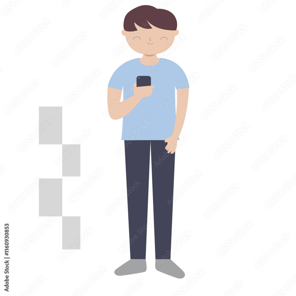 vector of a man is holding a cellphone while standing vector of a man is holding a cellphone while standing