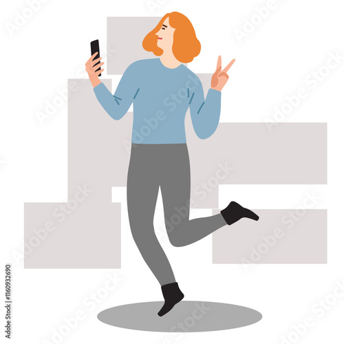 vector a woman is posing stylishly with her cellphone camera