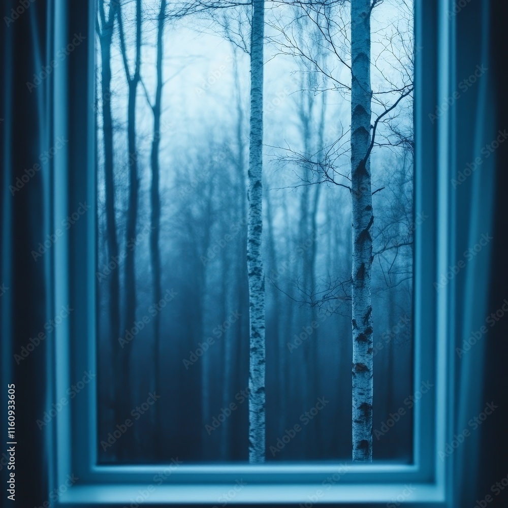 Obraz premium Rustic Window Framing Birch Forest Scene