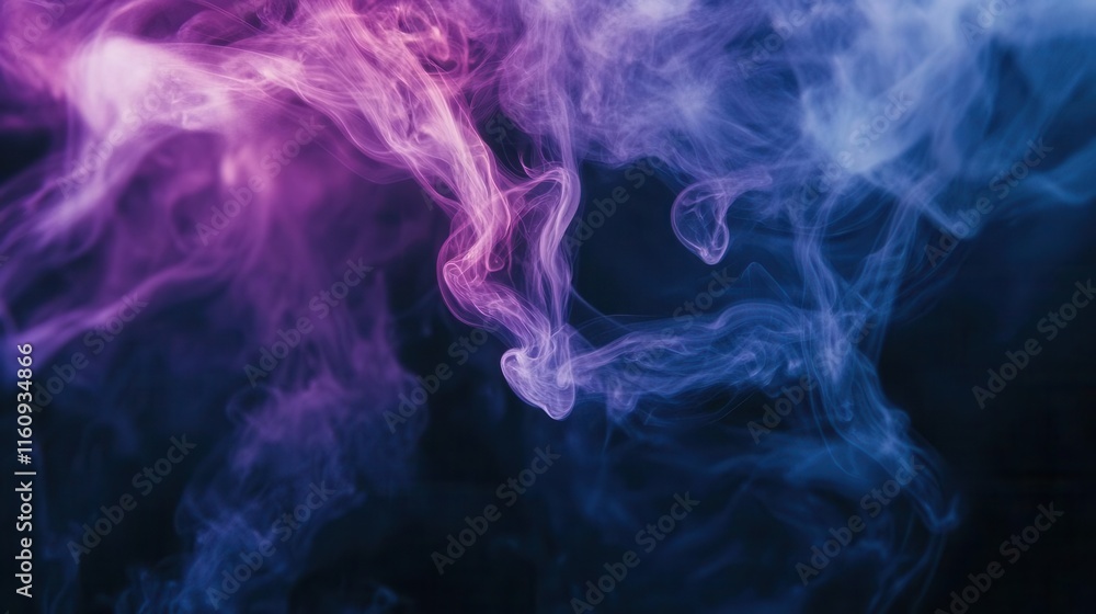 mysterious ethereal purple and blue smoke tendrils dancing against deep black background, creating abstract artistic patterns in studio light mysterious ethereal purple and blue smoke tendrils dancing against deep black background, creating abstract artistic patterns in studio light