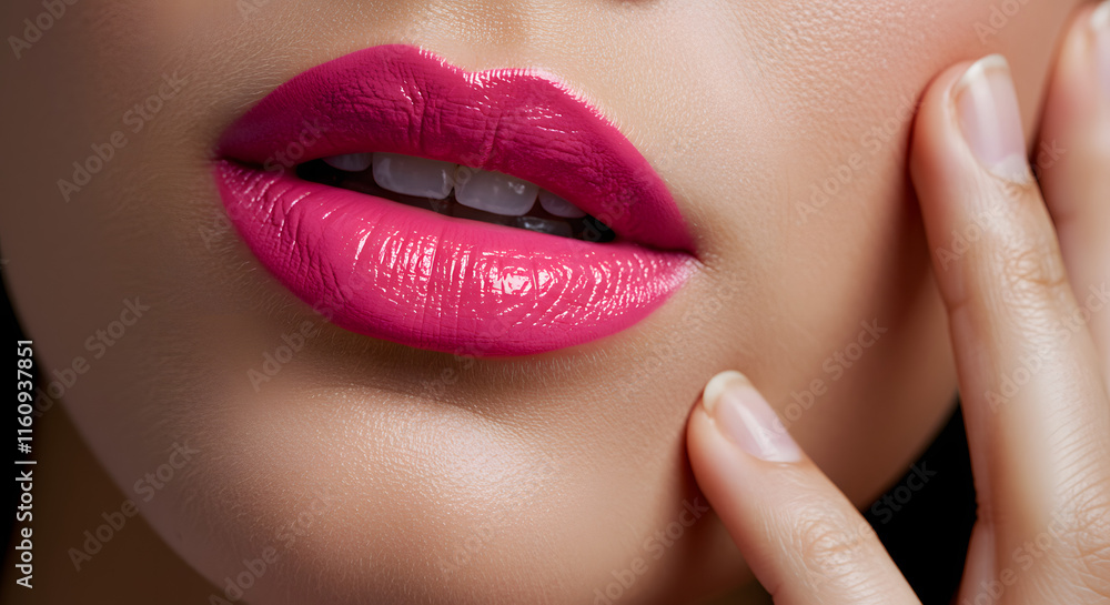 Fototapeta premium Close-up of a model's lips with chapstick applied