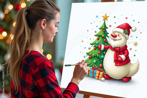 creates festive holiday artwork white canvas featuring watercolor staff christmas photo