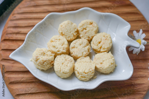 Almond Sugee Cookies are rich, buttery, with a nutty almond flavor, a popular kuih during Hari Raya photo