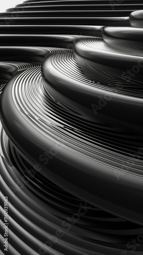Abstract black and white layered curves with a smooth, flowing design, perfect for backgrounds.