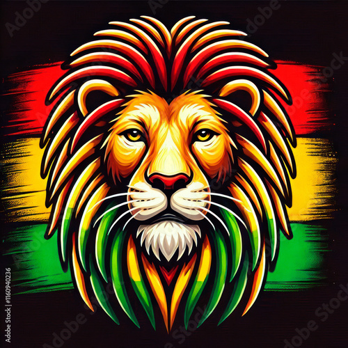 Rasta Lion Digital Art - Majestic Reggae Lion Head on Black Background