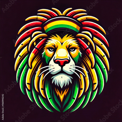 Rasta Lion Digital Art - Majestic Reggae Lion Head on Black Background