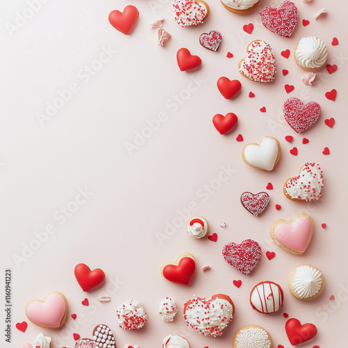 Heart-Shaped Chocolate Candy in Valentine's Decorated Background – Sweet Valentine's Day Illustration. Flat lay