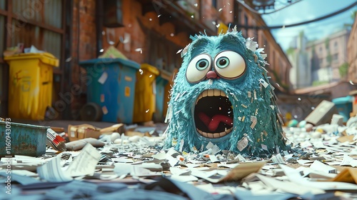 Surprised monster in trash.