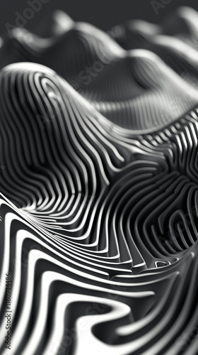Abstract black and white relief with flowing lines, ideal for modern backgrounds.